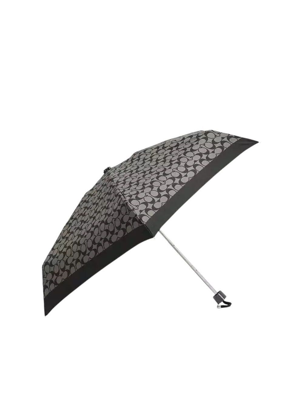 COACH MINI UMBRELLA SIGNATURE UV PROTECTION IN BLACK / GREY / BLACK NEW!